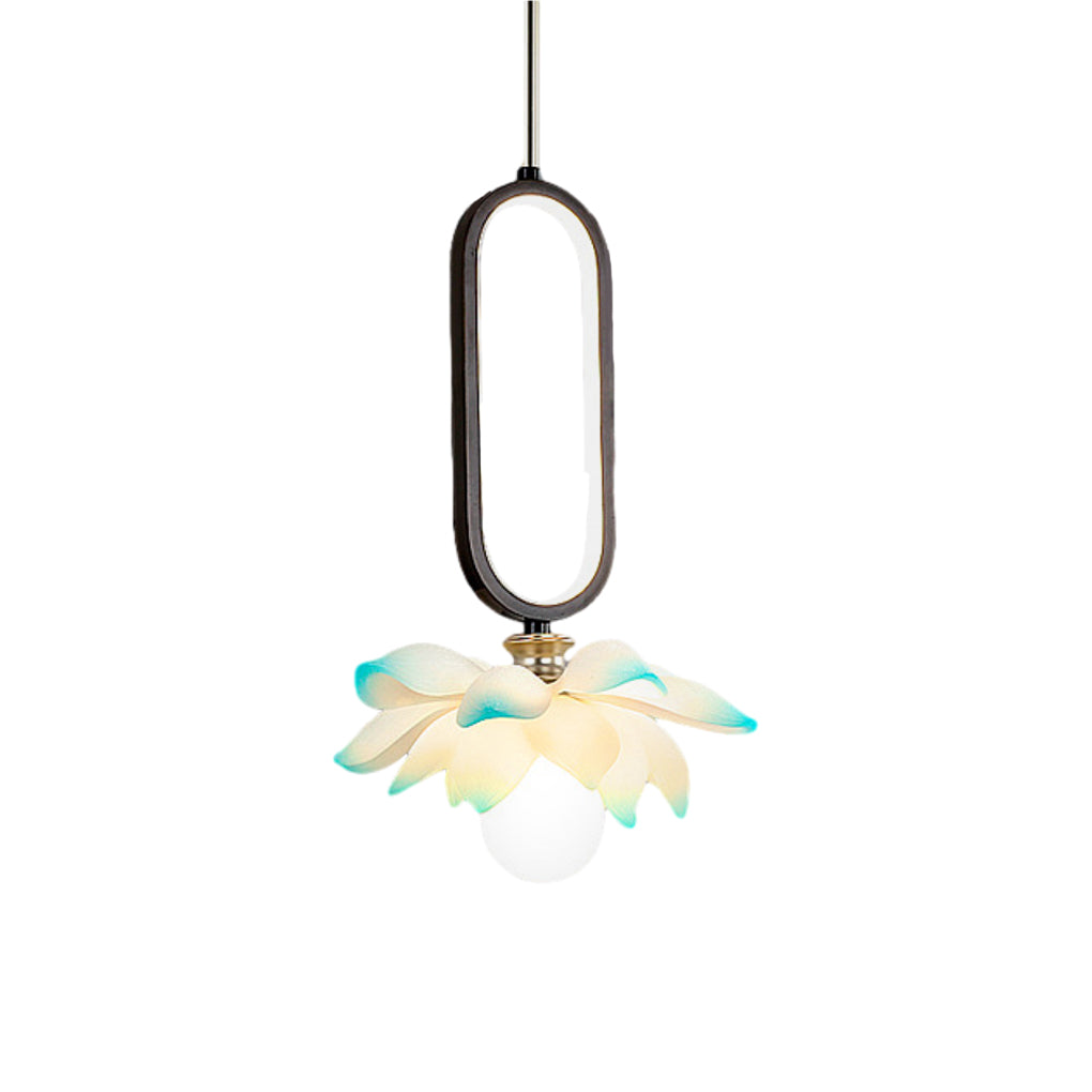 Lotus Flower Mini Pendant — Resin, Hand-Carved, LED, 11" × 15.7", Pink / Blue / Transparent