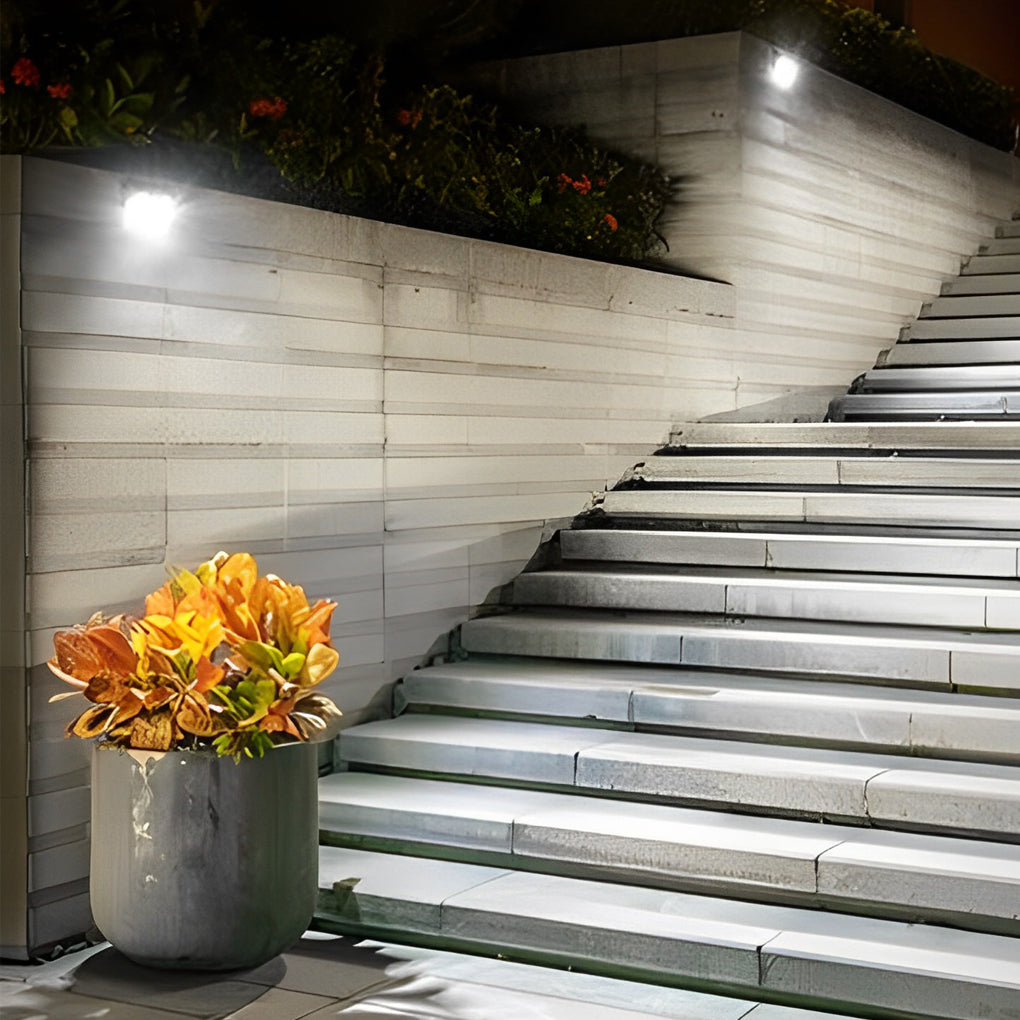 Rectangular Solar Outdoor Wall Sconce — Stainless Steel, LED, Motion Sensor, IP65, 4-Mode, 6500K