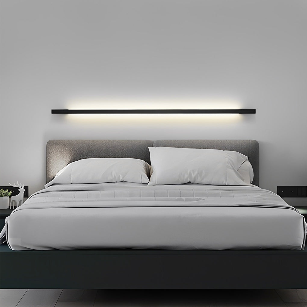 Postmodern Minimalist Strip Linear Wall Sconce — Black Iron, Three-Step Dimming LED, Horizontal or Vertical Mount