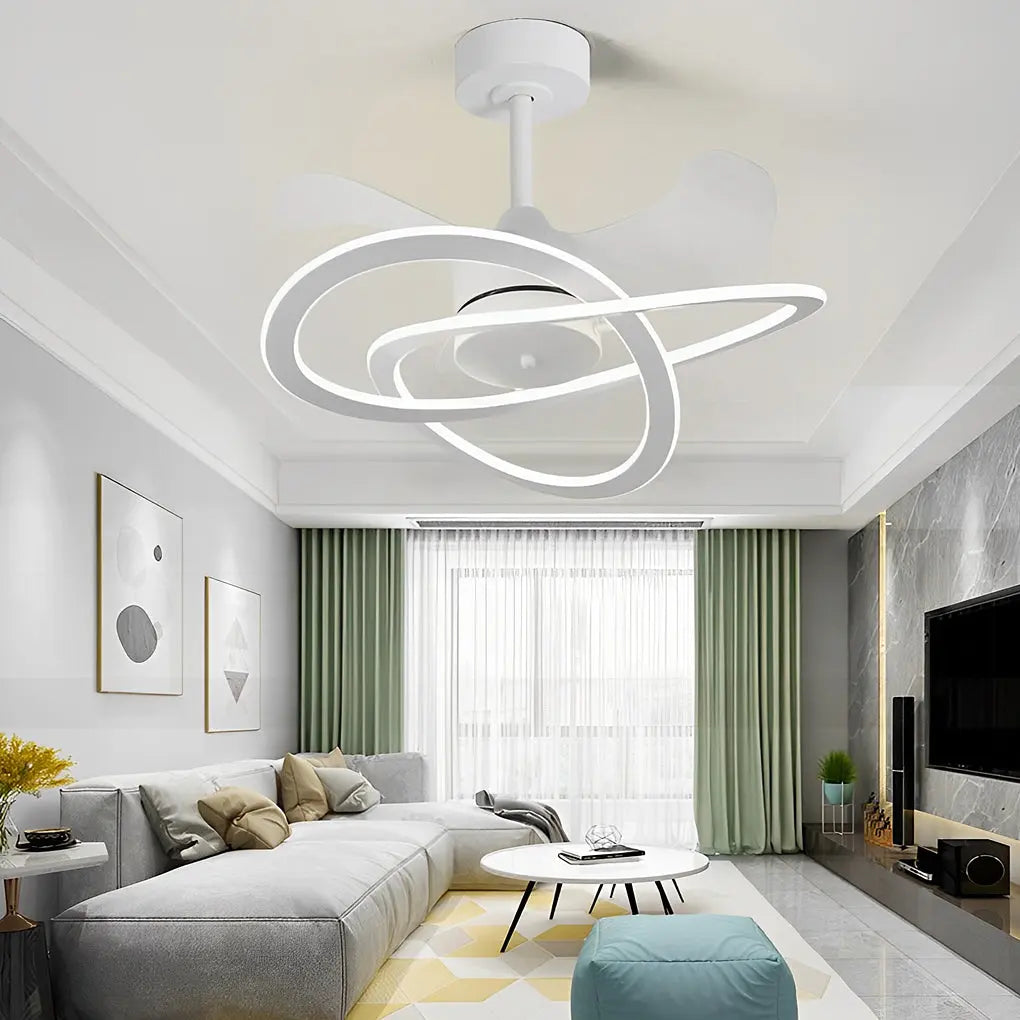 Nordic Bladeless Ceiling Fans with Waves Flower LED, Mute Function, and Creative Timing Luxe