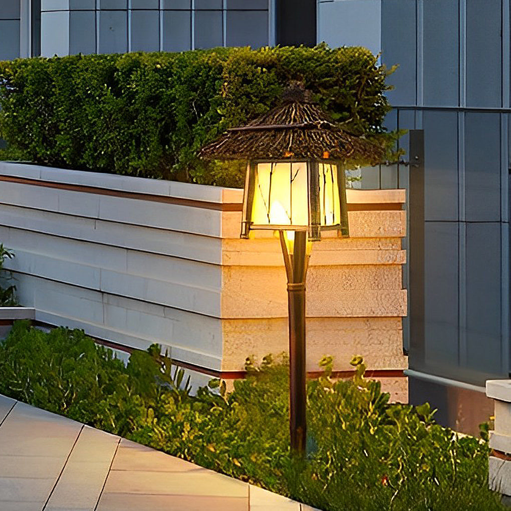 Branch Pattern Bamboo Lantern — Outdoor Hanging or Post Light, E27, Waterproof, 12" Rustic Farmhouse