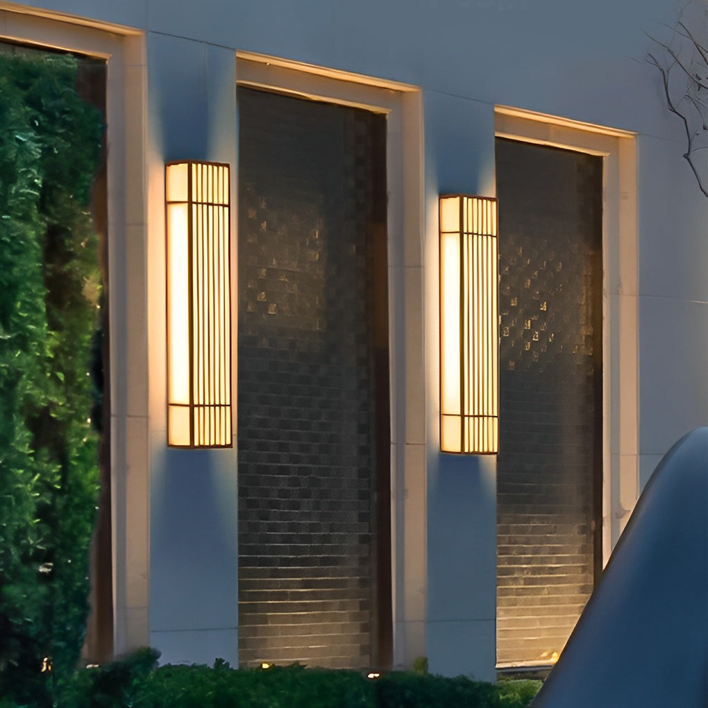 Retro Vertical Stripe Grid Outdoor Wall Sconce — Brown Stainless Steel, LED 3000K, IP65 Weatherproof, 23.6"–47.2"