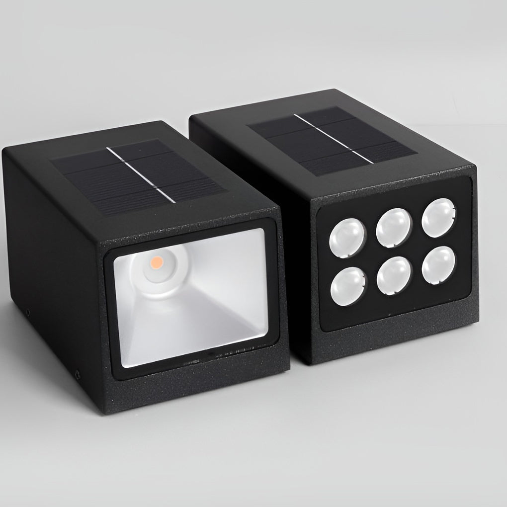 Modern Rectangular Solar Up/Down Wall Sconce — Aluminum & Glass, COB + LED, IP65, 3000K Warm White
