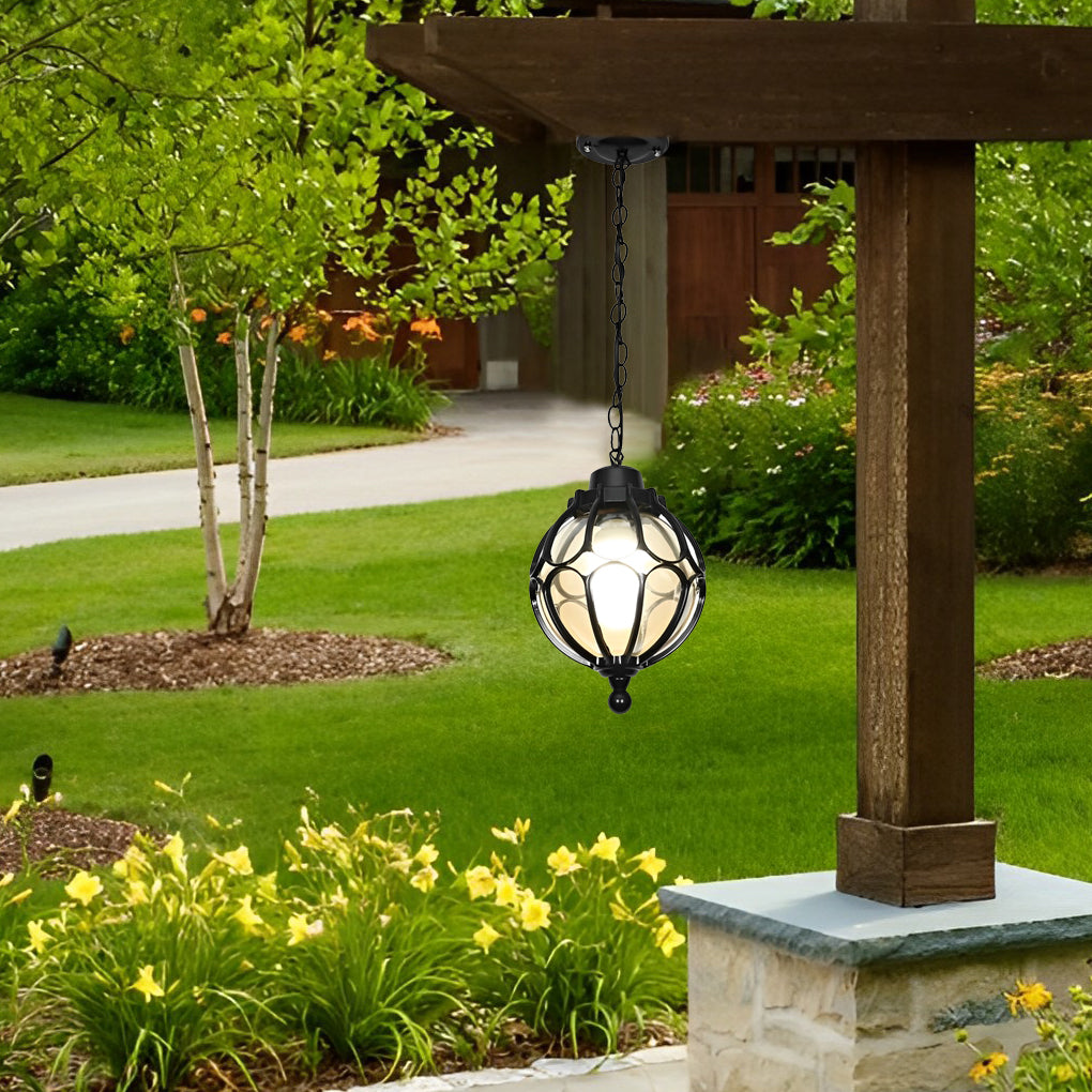 Glass Ball Outdoor Hanging Light — Die-Cast Aluminum, LED, Waterproof, Black or Bronze