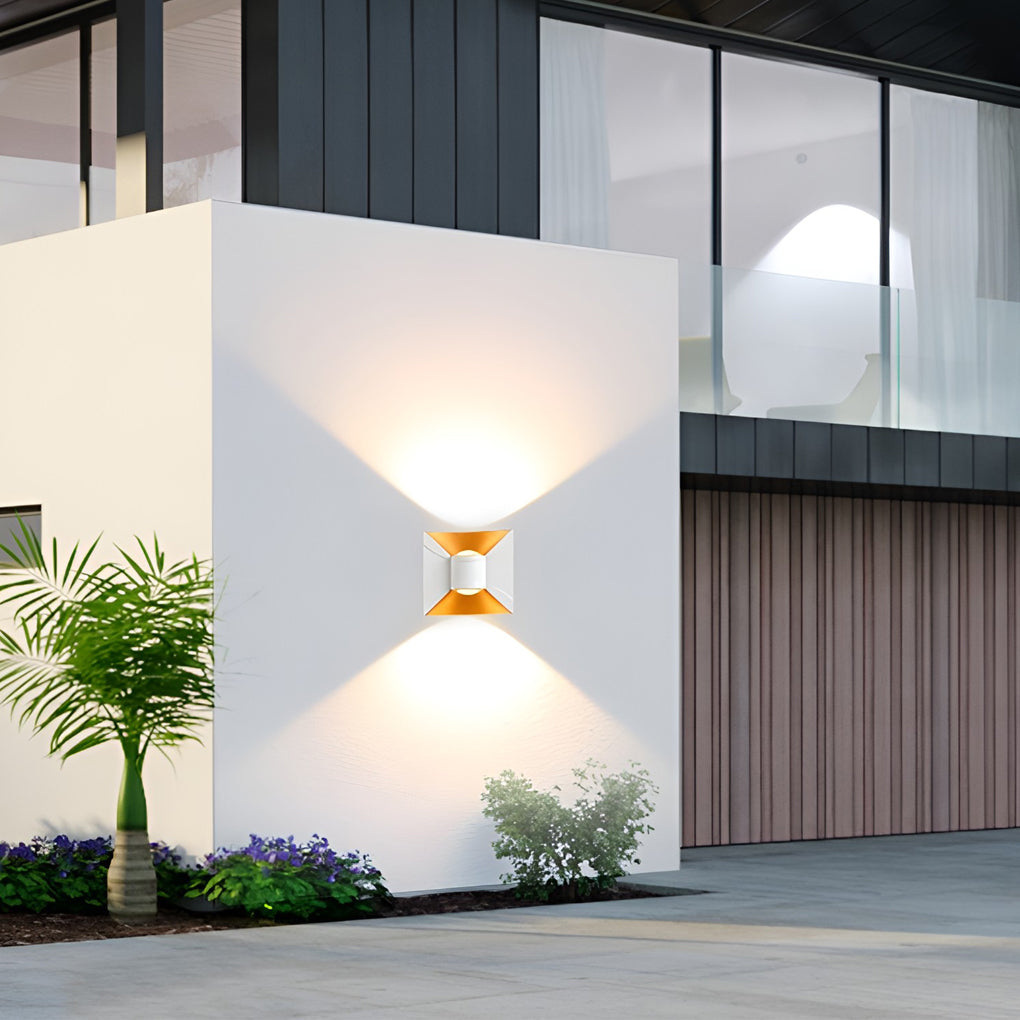 Square Up/Down Outdoor Wall Sconce — Die-Cast Aluminum, 6W LED, IP65, Black+Gold or White+Gold