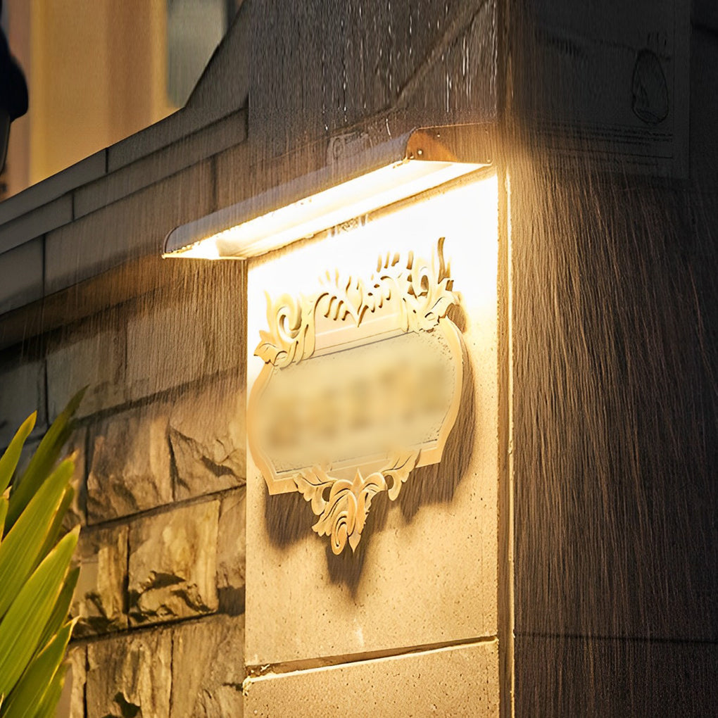 Modern Rectangular Solar Wall Sconce — Aluminum, Adjustable LED Signboard, IP65, 90° Rotatable