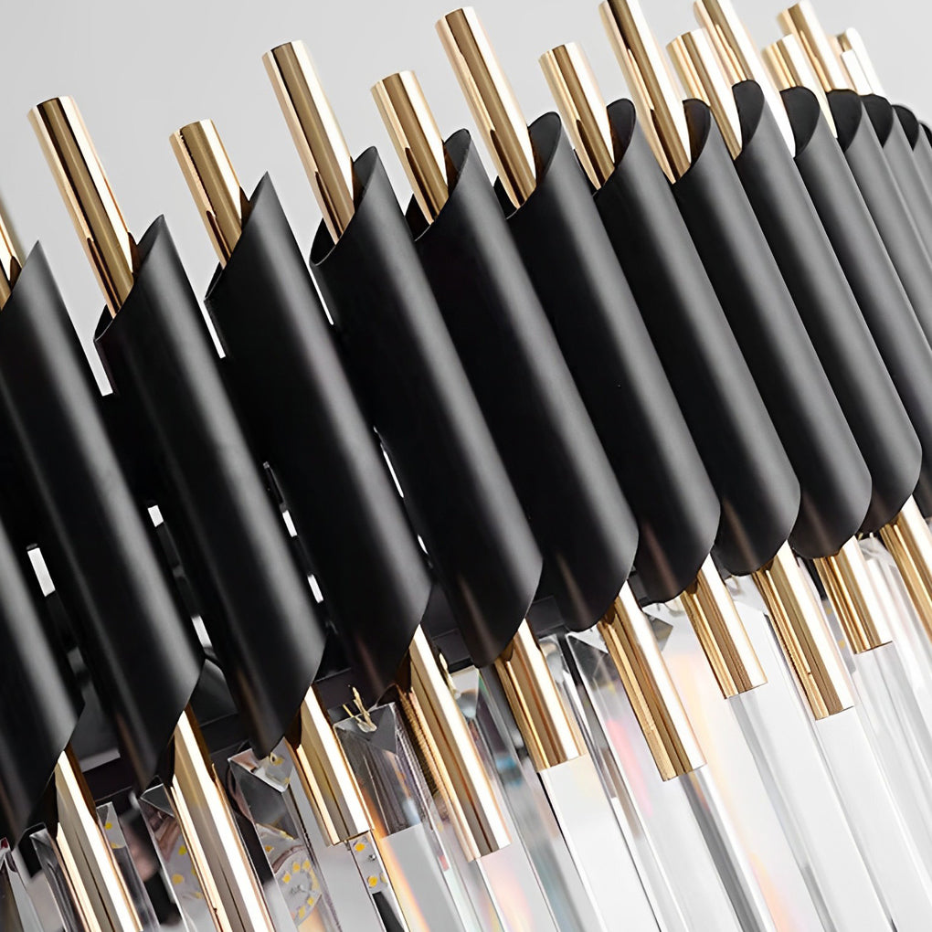 Postmodern Round Oval Crystal Chandelier — Black and Gold Iron, E14, Three-Step Dimming (3000K/4500K/6000K)