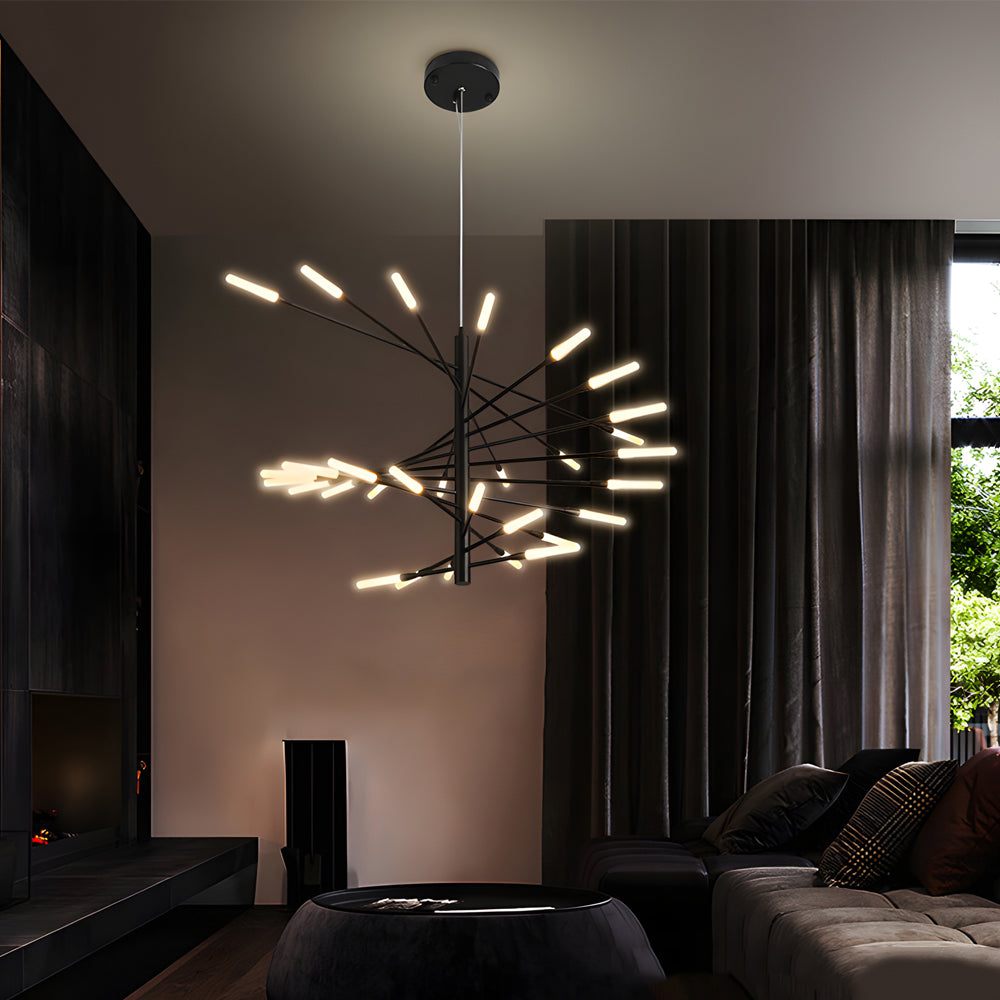 Spiral Sputnik Chandelier — Iron, Aluminum & Acrylic, 10/15/20-Light, Dimmable 3000K–6000K, Gold or Black