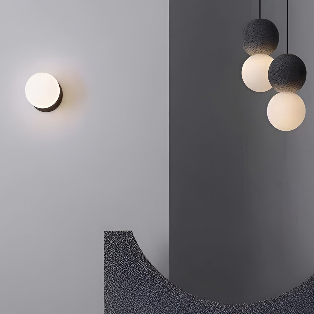 Modern Minimalist Cement Pendant Light or Wall Sconce — Black & White, LED, 4.7" Diameter