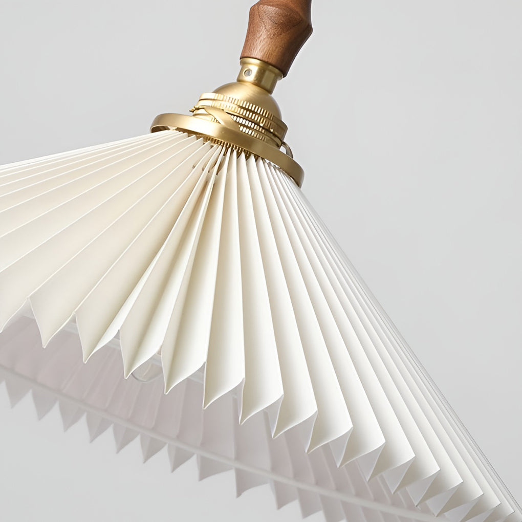 Pleated Mini Pendant or Wall Sconce — Walnut Wood and Copper, LED, 9" or 12" Diameter