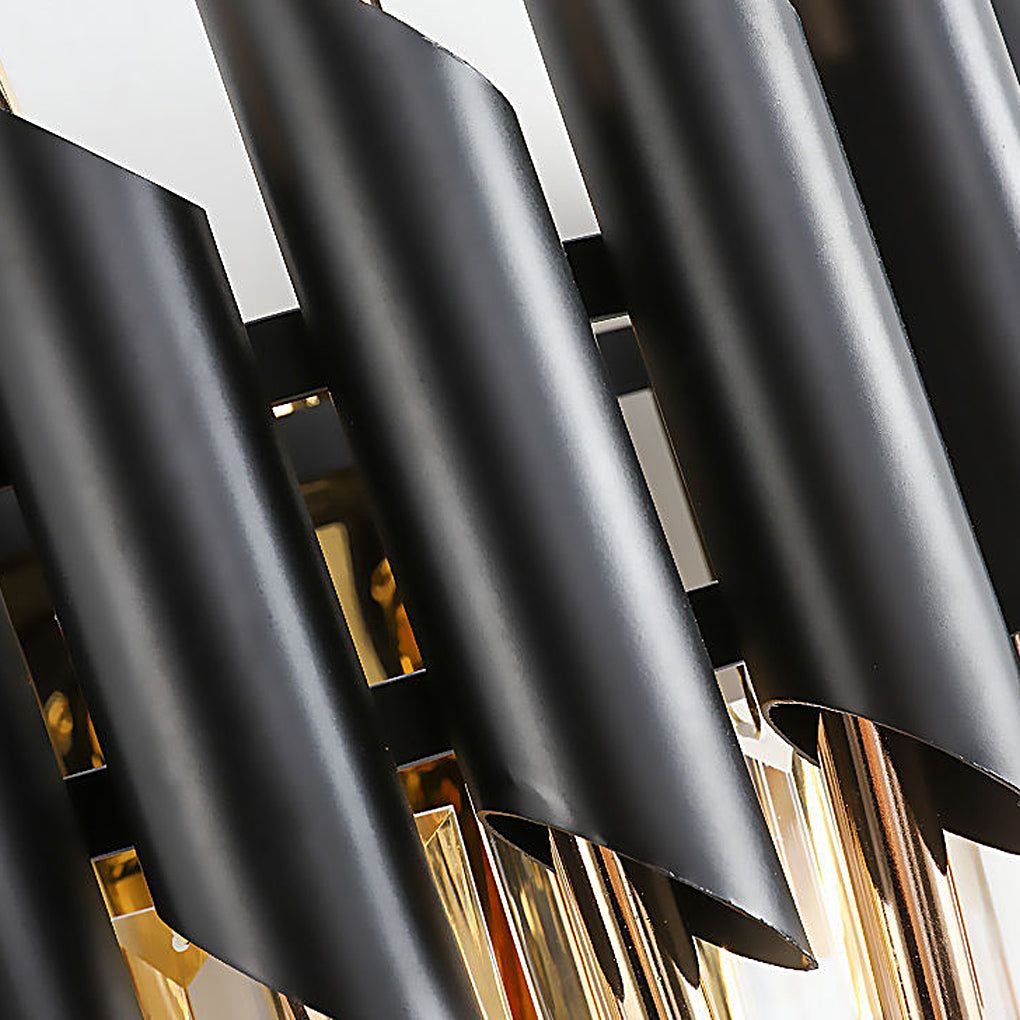 Postmodern Geometric Wall Sconce — Metal and Crystal Glass, 2-Light E14, Gold and Black, 10" × 14"