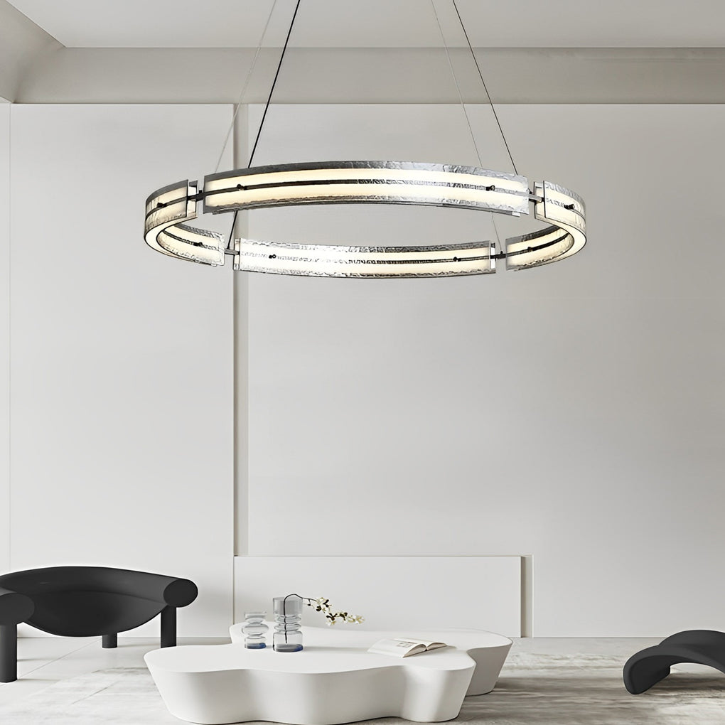 Circular Copper & Glass LED Chandelier — Stepless Dimming, 3000K–6000K, 24"/32"/47"
