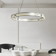 Circular Copper & Glass LED Chandelier — Stepless Dimming, 3000K–6000K, 24"/32"/47"