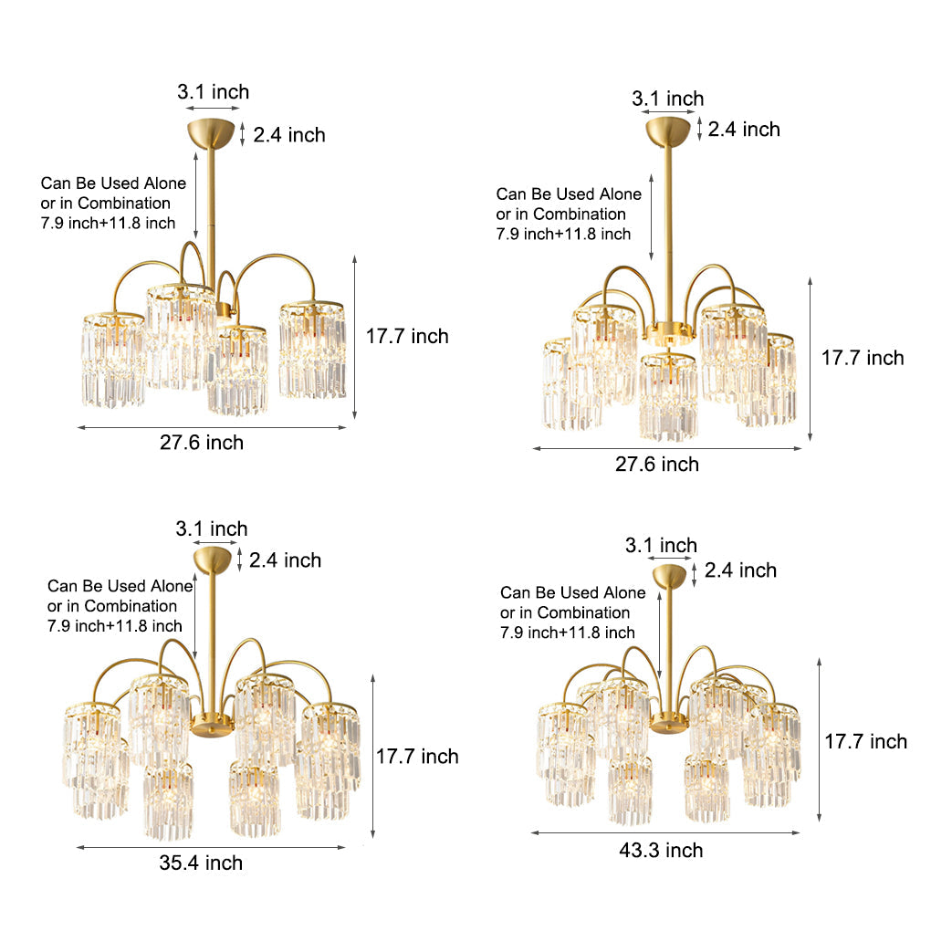 Postmodern Crystal Chandelier — Copper Arms, K9 Crystal Shade, 4 to 10-Light, E27
