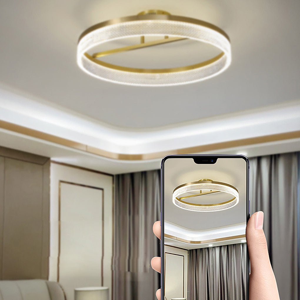 Minimalist Round LED Semi-Flush Mount — Copper, Gold Finish, 60W, 3000K/4500K/6000K, 20" Diameter