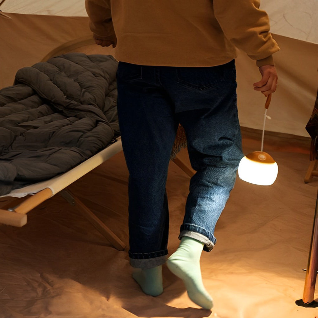 Round Portable Camping Lantern — ABS + TPR, LED, Dimmable, USB Rechargeable, 3000K Warm White, 12-Hour Battery Life
