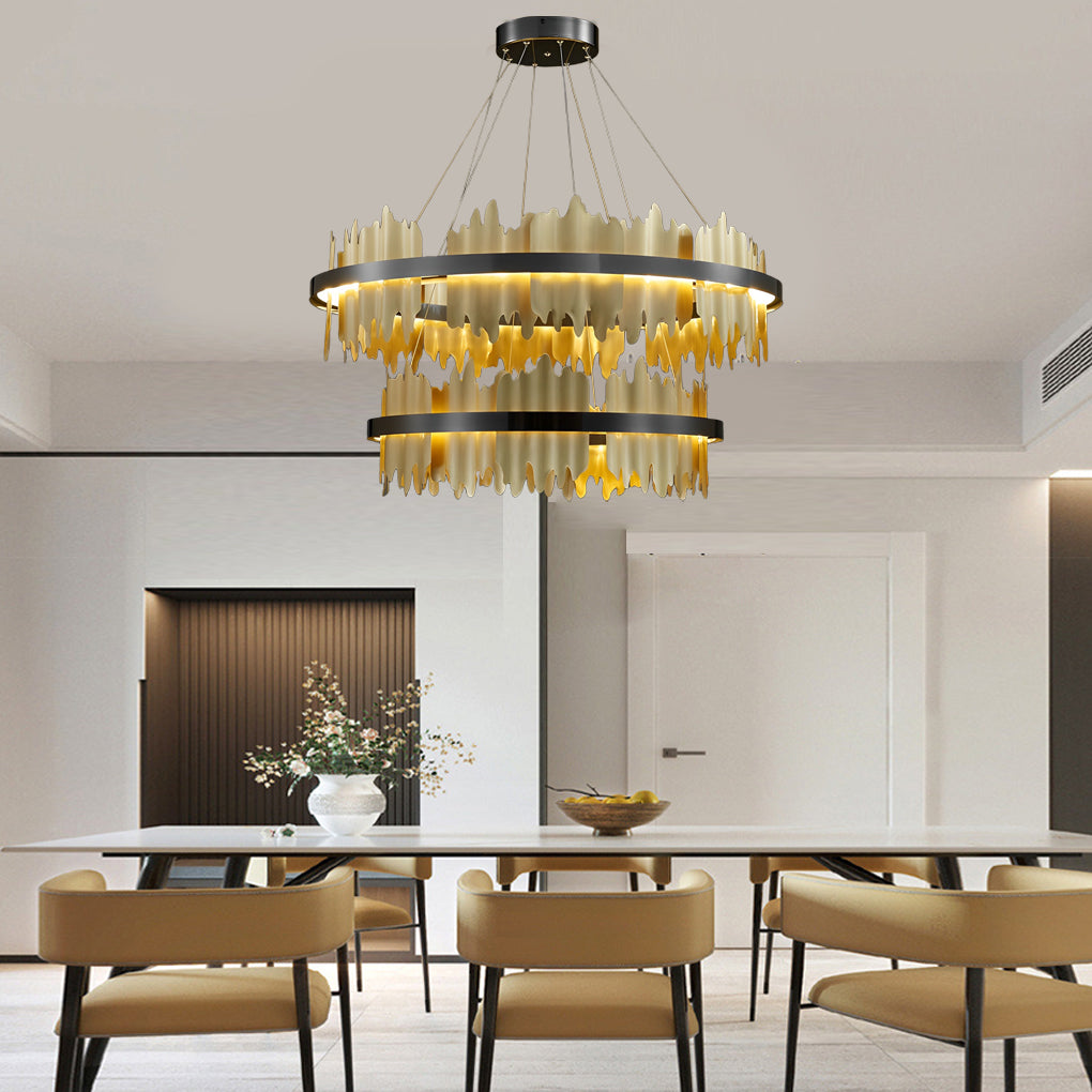 Postmodern Textured Metal Chandelier — Gold or Black, Stepless Dimming, 3000K–6000K, 24" or 31"