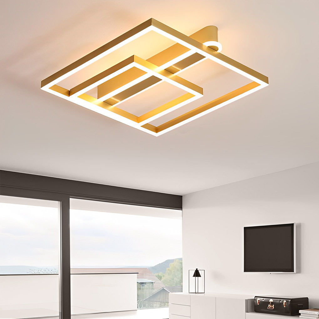 Square Double-Frame LED Flush Mount — Aluminum and Iron with Acrylic Shade, 45W–64W, 22"