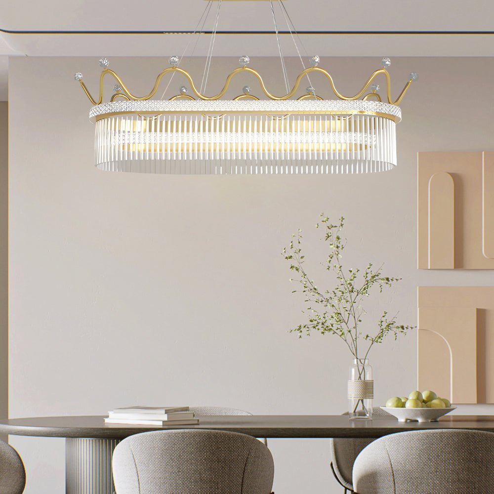 Oval Crystal Crown Chandelier — Gold, 1- or 2-Layer, Three-Step Dimming, 39.4" Wide