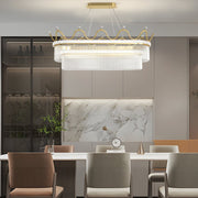 Oval Crystal Crown Chandelier — Gold, 1- or 2-Layer, Three-Step Dimming, 39.4" Wide