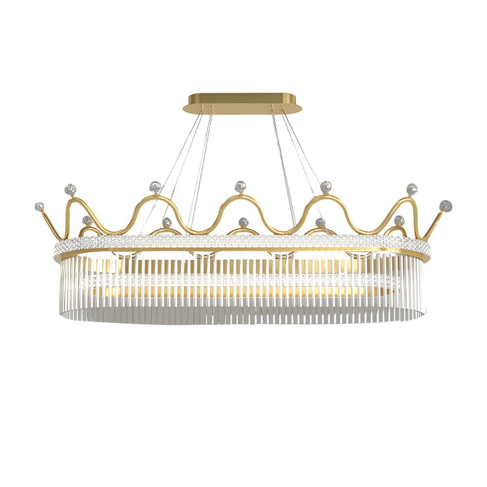 Oval Crystal Crown Chandelier — Gold, 1- or 2-Layer, Three-Step Dimming, 39.4" Wide