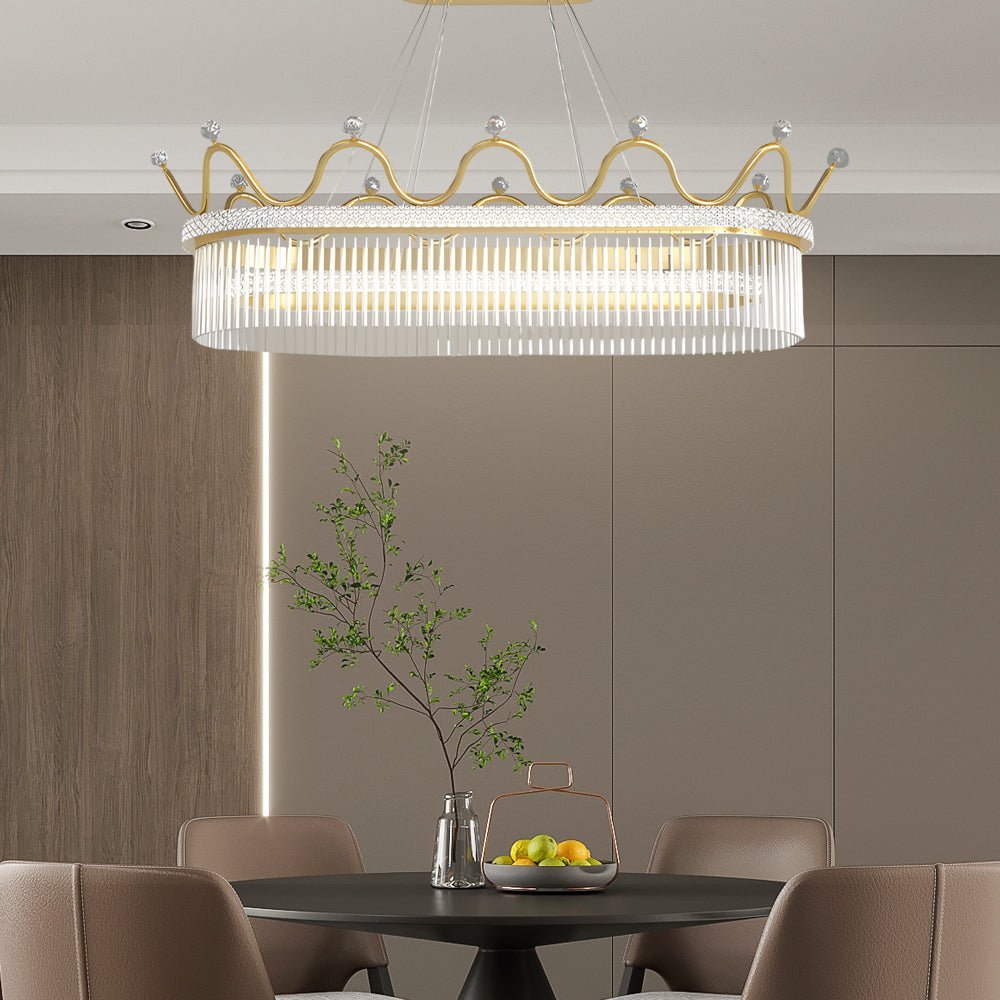 Oval Crystal Crown Chandelier — Gold, 1- or 2-Layer, Three-Step Dimming, 39.4" Wide
