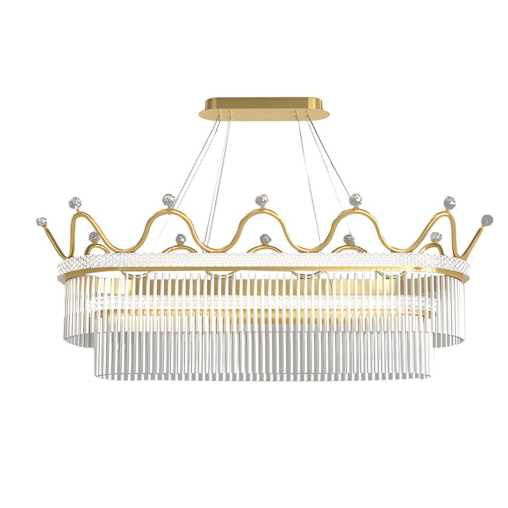 Oval Crystal Crown Chandelier — Gold, 1- or 2-Layer, Three-Step Dimming, 39.4" Wide