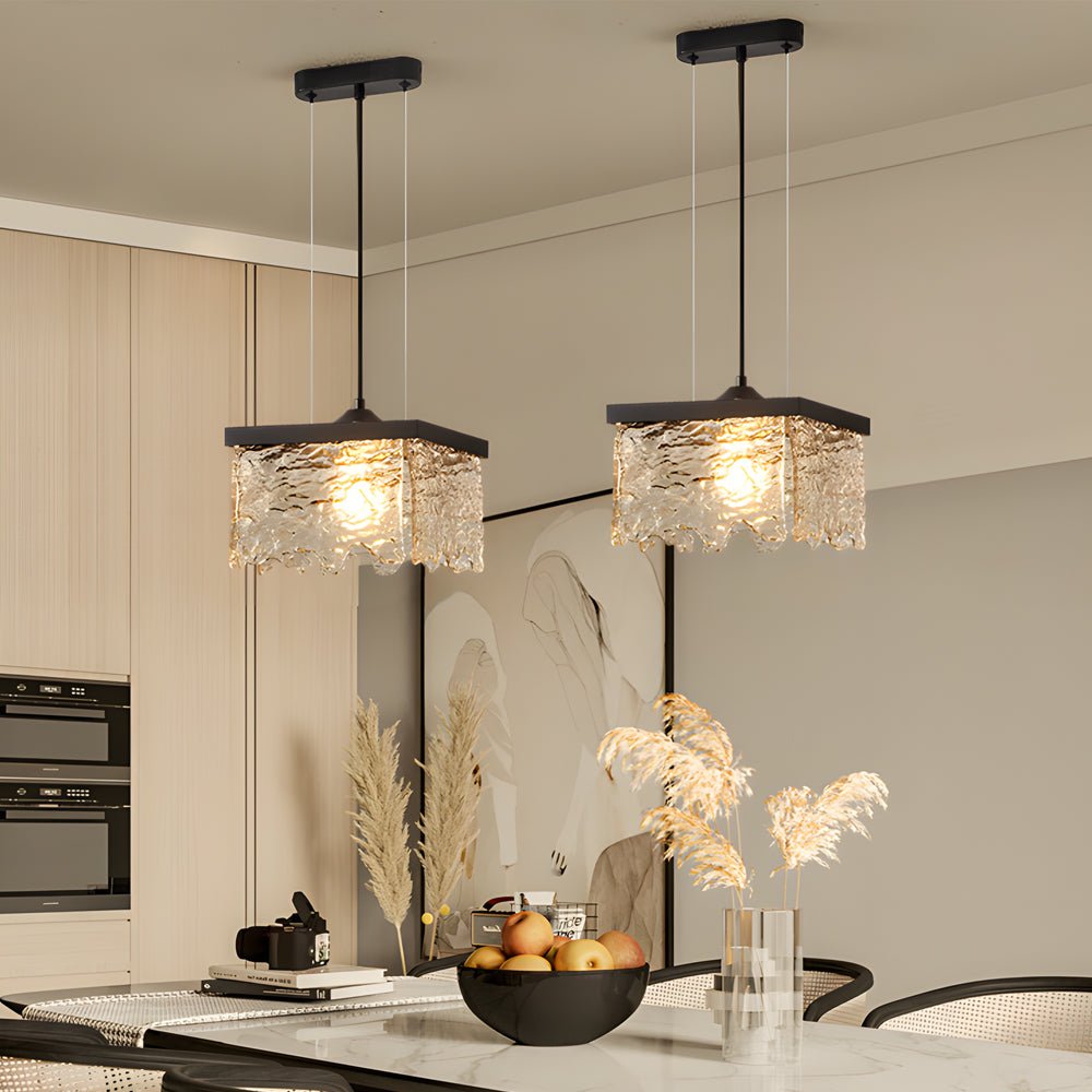 Modern Glass Chandelier — Black Iron, 3-Step Color Dimming (3000K/4500K/6000K), E27, 1- or 2-Light, Dining Room