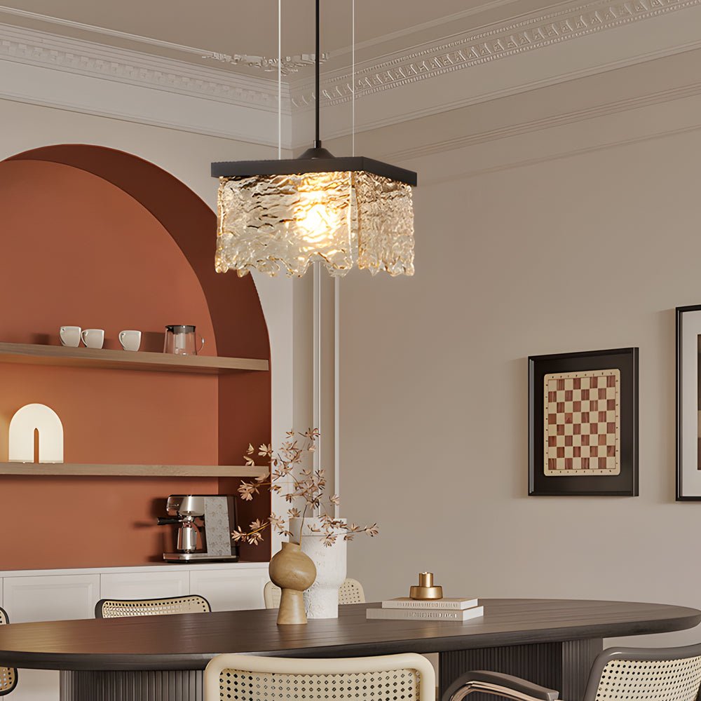 Modern Glass Chandelier — Black Iron, 3-Step Color Dimming (3000K/4500K/6000K), E27, 1- or 2-Light, Dining Room
