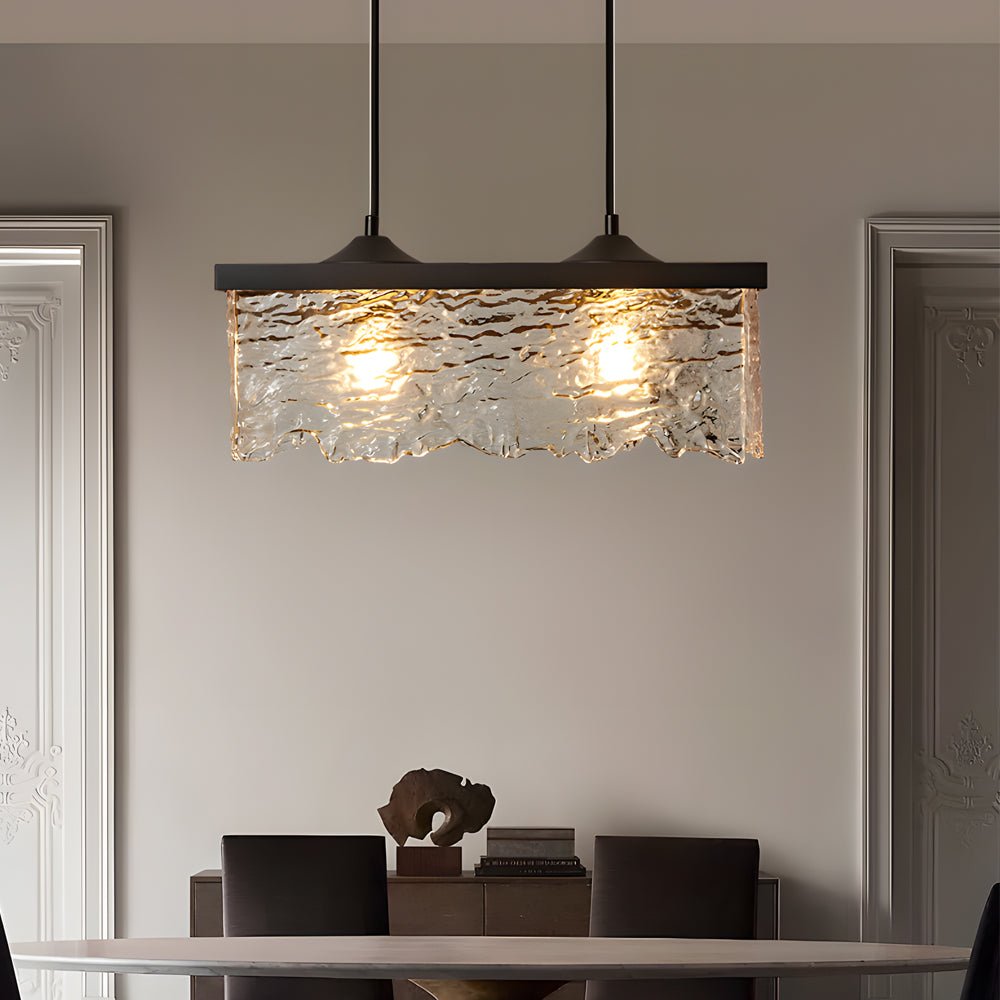 Modern Glass Chandelier — Black Iron, 3-Step Color Dimming (3000K/4500K/6000K), E27, 1- or 2-Light, Dining Room