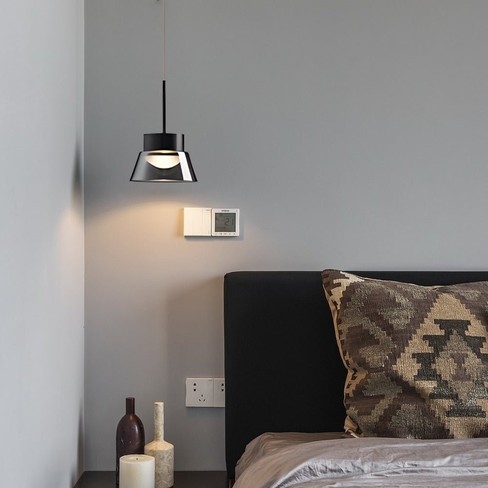 1/2-Light Smoked Gray Glass Pendant Chandelier - LED Island Hanging Ceiling Lamp in Black for Bedroom