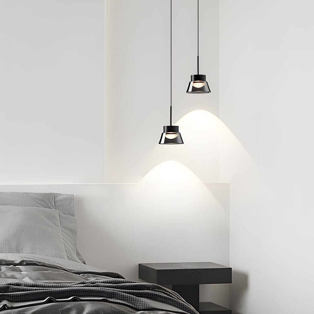 1/2-Light Smoked Gray Glass Pendant Chandelier - LED Island Hanging Ceiling Lamp in Black for Bedroom
