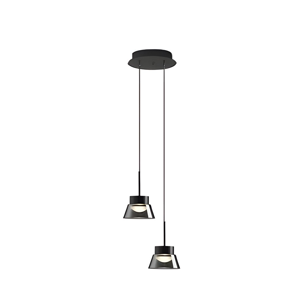 1/2-Light Smoked Gray Glass Pendant Chandelier - LED Island Hanging Ceiling Lamp in Black for Bedroom