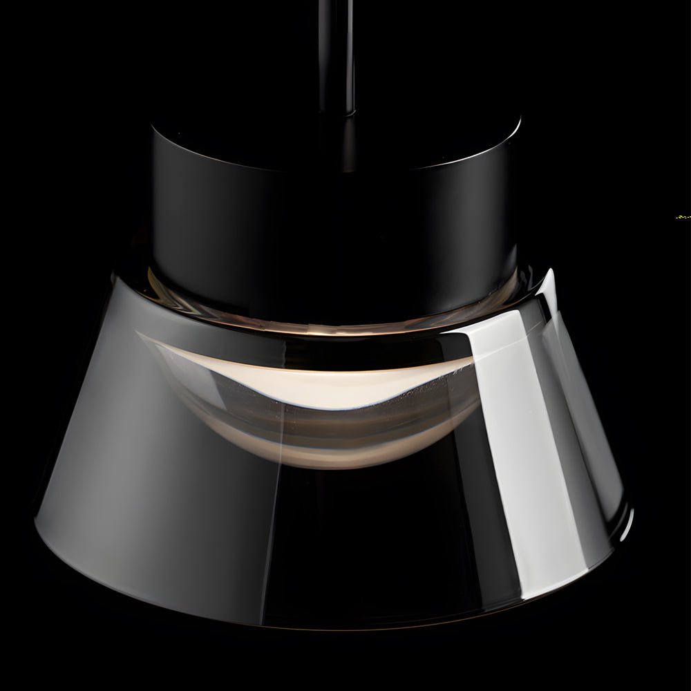 1/2-Light Smoked Gray Glass Pendant Chandelier - LED Island Hanging Ceiling Lamp in Black for Bedroom