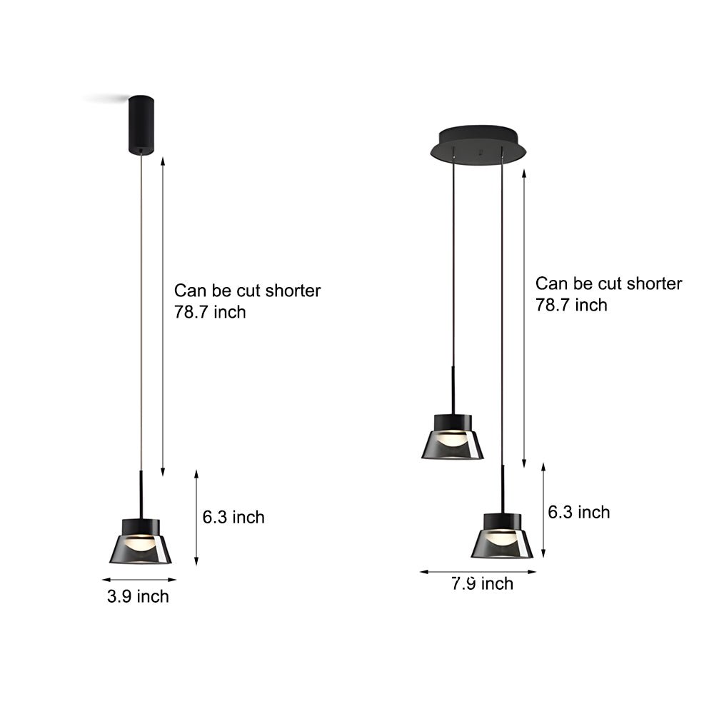 1/2-Light Smoked Gray Glass Pendant Chandelier - LED Island Hanging Ceiling Lamp in Black for Bedroom