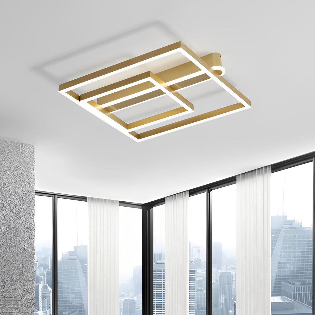 Square Double-Frame LED Flush Mount — Aluminum and Iron with Acrylic Shade, 45W–64W, 22"