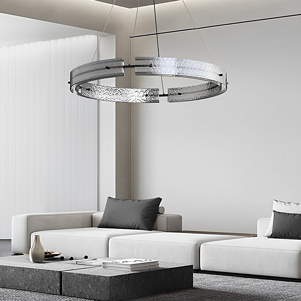 Circular Copper & Glass LED Chandelier — Stepless Dimming, 3000K–6000K, 24"/32"/47"