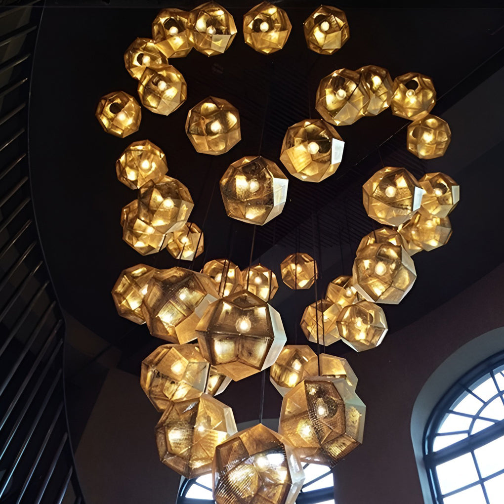 Postmodern Geometric Round Pendant Chandelier — Electroplated Stainless Steel, Hollow Pattern, Silver / Gold / Rose Gold