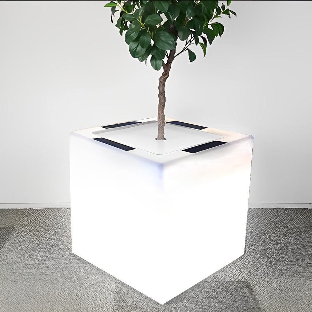 Square Solar Flower Pot Light — PE, LED Warm White 3000K, IP65 Weatherproof, 15.7" × 15.7"