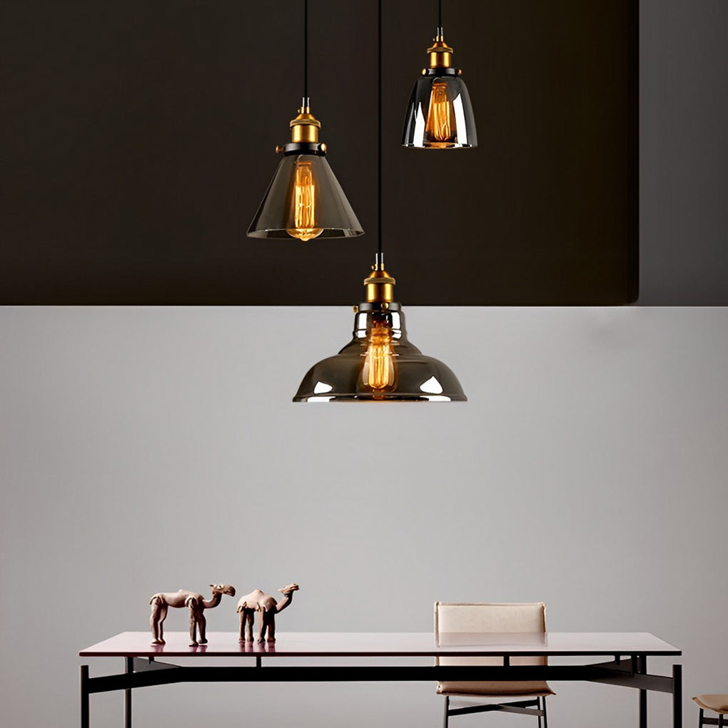 Industrial Retro Mini Pendant — Electroplated Smoke Gray Glass, Adjustable 59" Cord