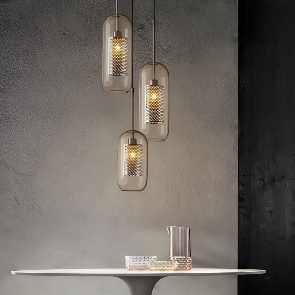 Industrial Minimalist Round Glass Pendant Light — Clear Glass, LED, Kitchen Island