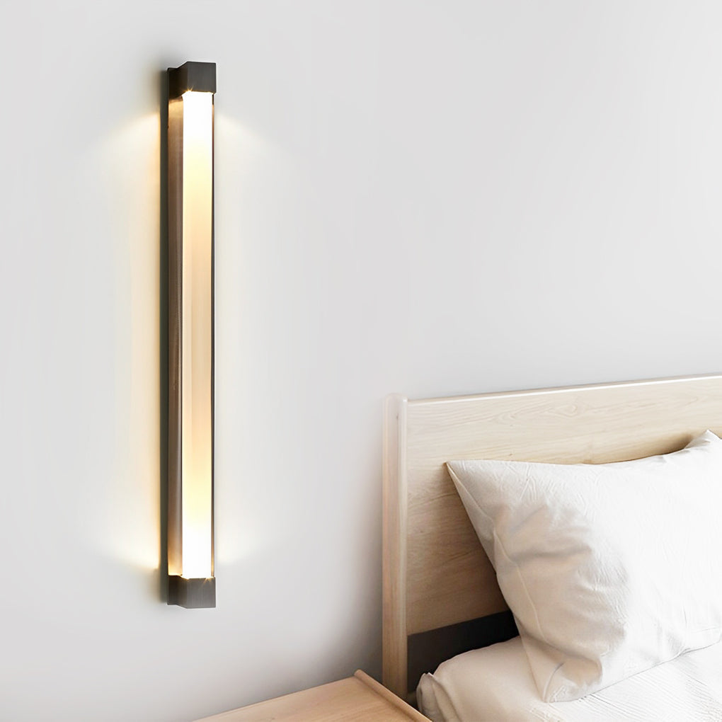 Postmodern Minimalist Strip Crystal Linear Wall Sconce — Crystal Glass, LED, 3000K Warm White, 22" Height, Black or Bronze