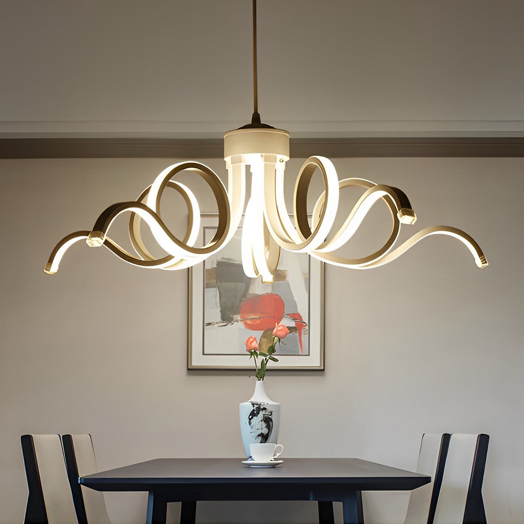 Curved Flower Petal Modern Chandelier — Aluminum & Acrylic, 22", 56W/60W LED, Stepless Dimming, White