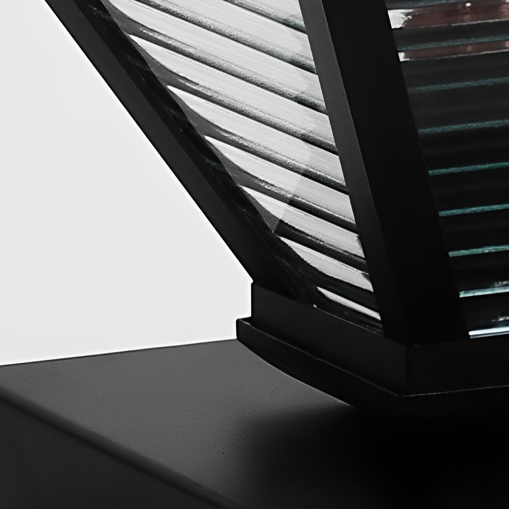 Geometric Solar Fence Post Light — Stainless Steel and Glass, Black, LED 3000K, IP-Rated Weatherproof