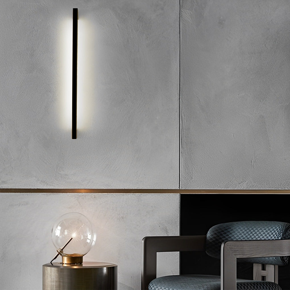 Postmodern Minimalist Strip Linear Wall Sconce — Black Iron, Three-Step Dimming LED, Horizontal or Vertical Mount