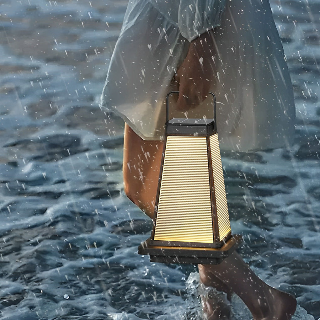 Modern Square Portable Solar Outdoor Lantern — Die-Cast Aluminum, Black, LED, Waterproof