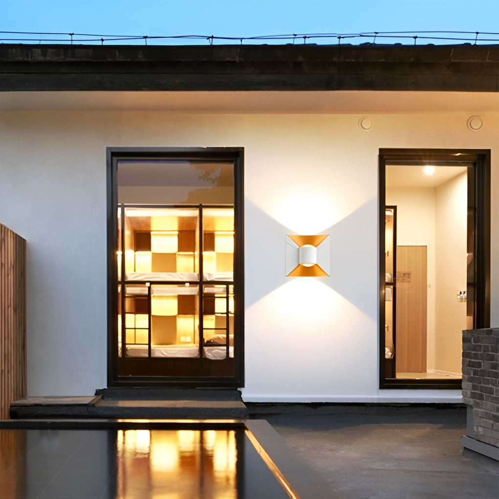 Square Up/Down Outdoor Wall Sconce — Die-Cast Aluminum, 6W LED, IP65, Black+Gold or White+Gold