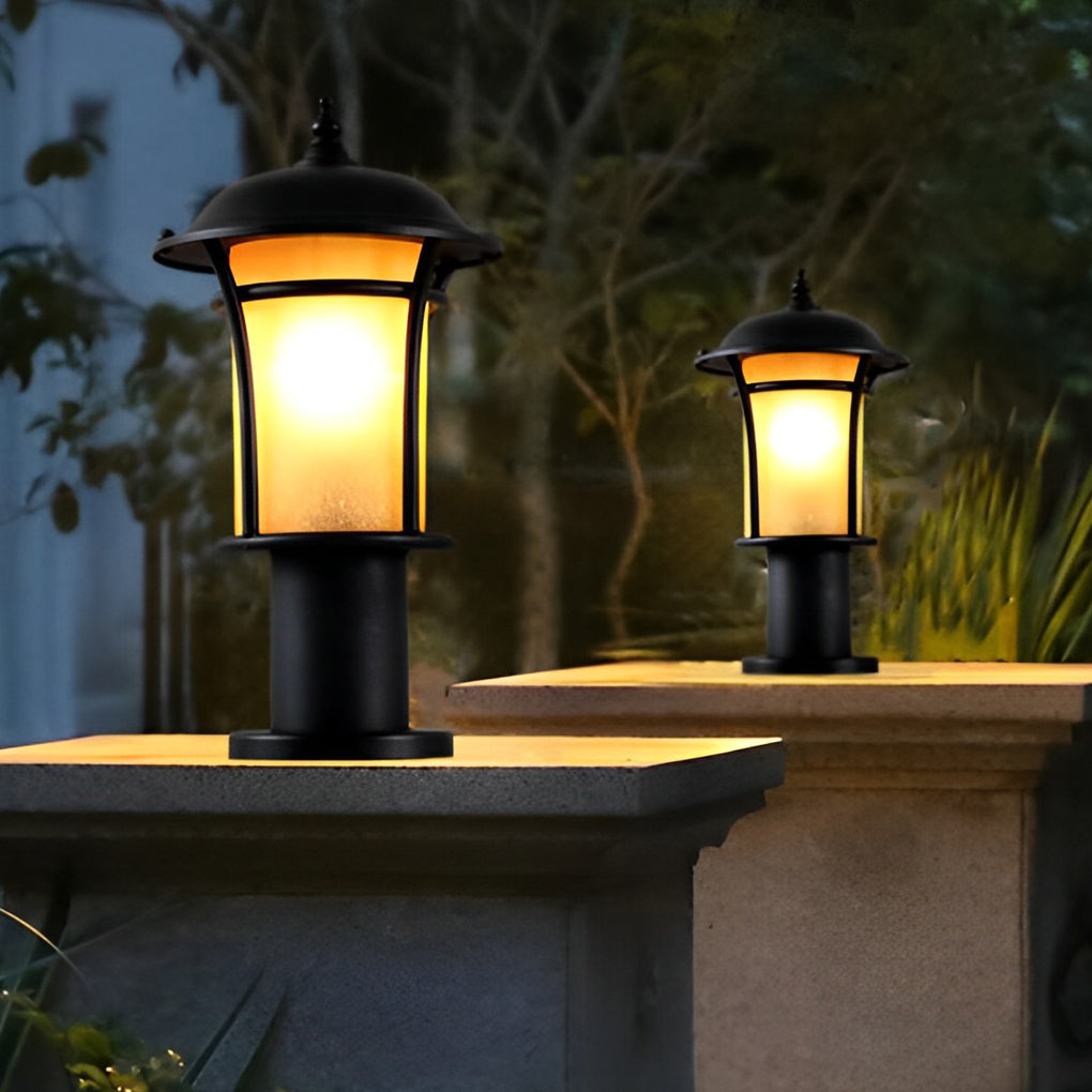 Classic English Outdoor Post Light — Black Iron and Glass, LED E27, 9W, 3000K, 15"/23"/43"