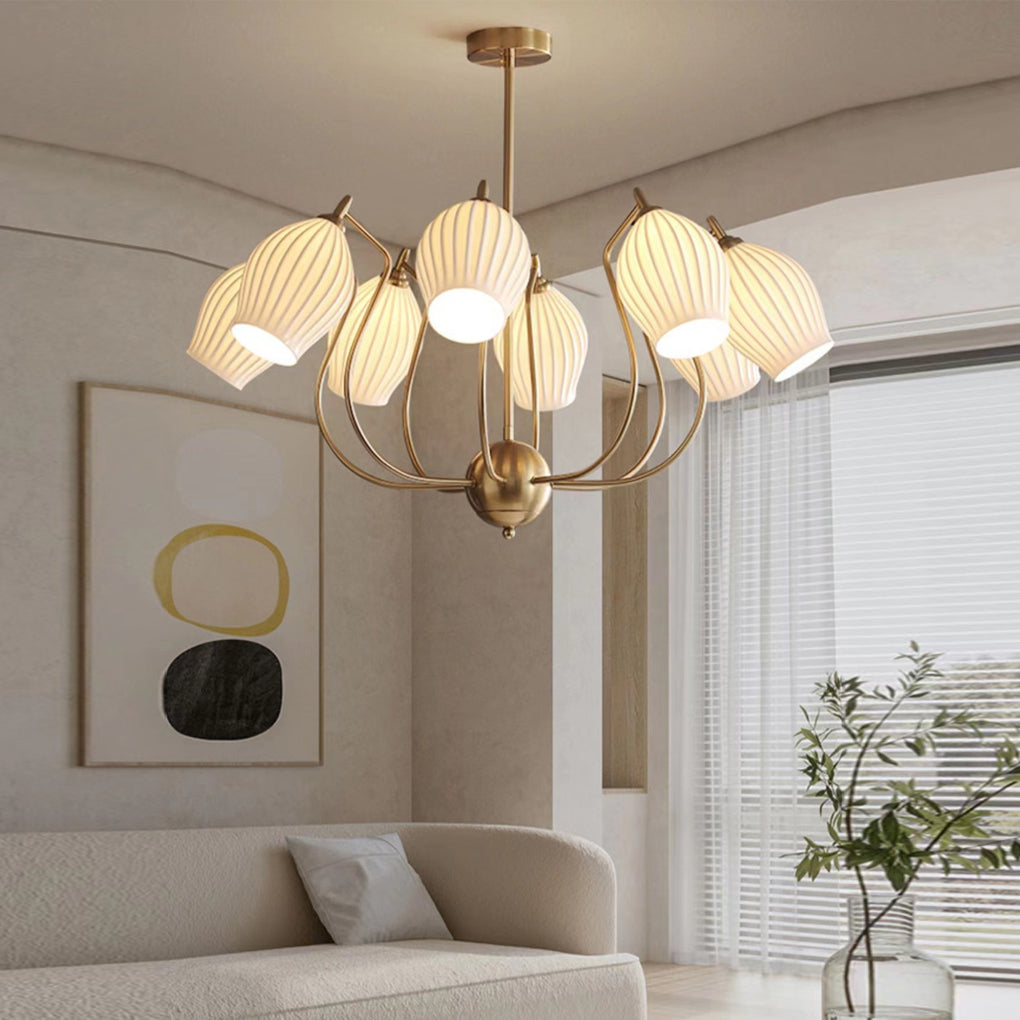 Flower-Shaped Ceramic Modern Chandelier — Iron, E14 12W, 3000K Warm White, 4-Light / 6-Light / 8-Light