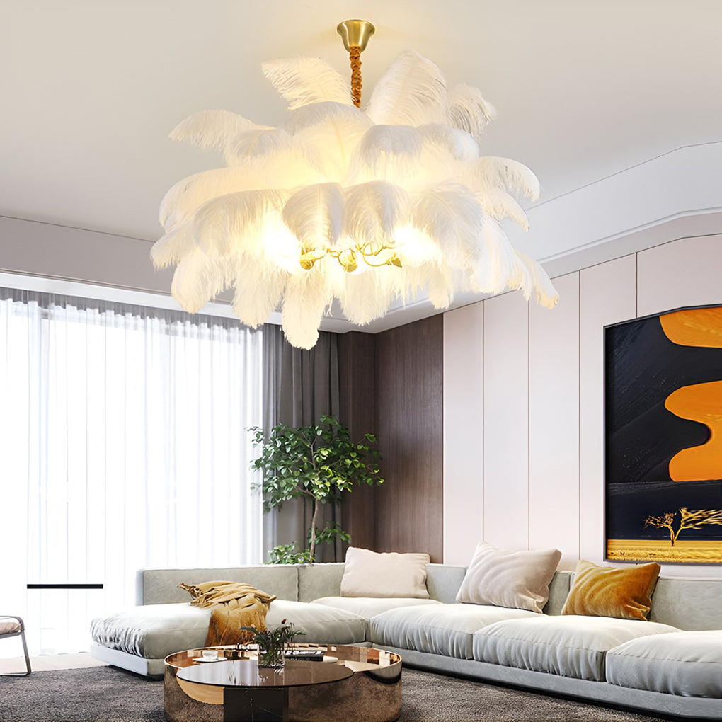 Feather Flush-Mount Chandelier — Copper, 39" Diameter, E14, Warm White 3000K